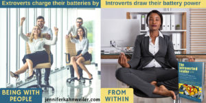 Extroverts charge their batteries by being with people. Introverts charge their battery power from within.